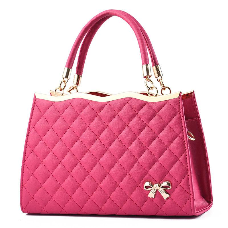

Women s Bow Crossbody Bag, Fashion Rhombic Quilted PU Leather Shoulder Bag, Adjustable Strap Zipper Handbag рожевий червоний колір
