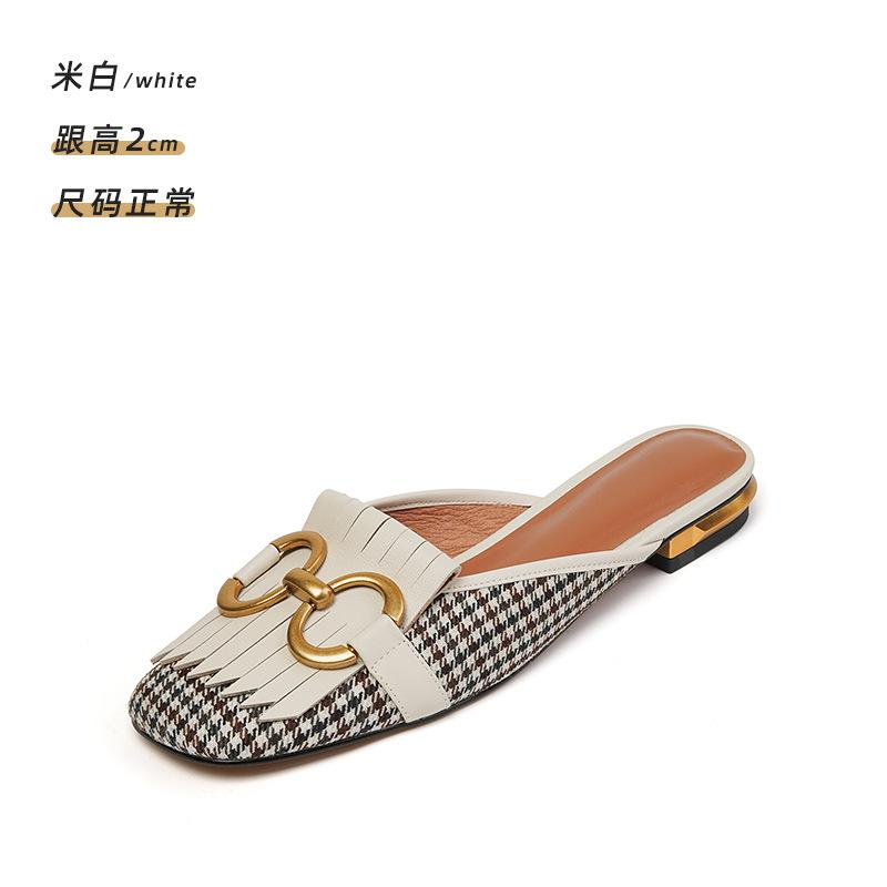 Baotou Half Slippers Women's Summer Outer Wear Fashion 2025 New Horse Buckle Square Head Lazy Flat Muller Shoes
