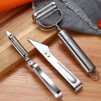 Schälmesser aus Edelstahl, dreiteilige Multifunktionsreibe, zum Zupfen von Hühnerfedern, Küchenmesser für Melonen und Obst, Schälmesser