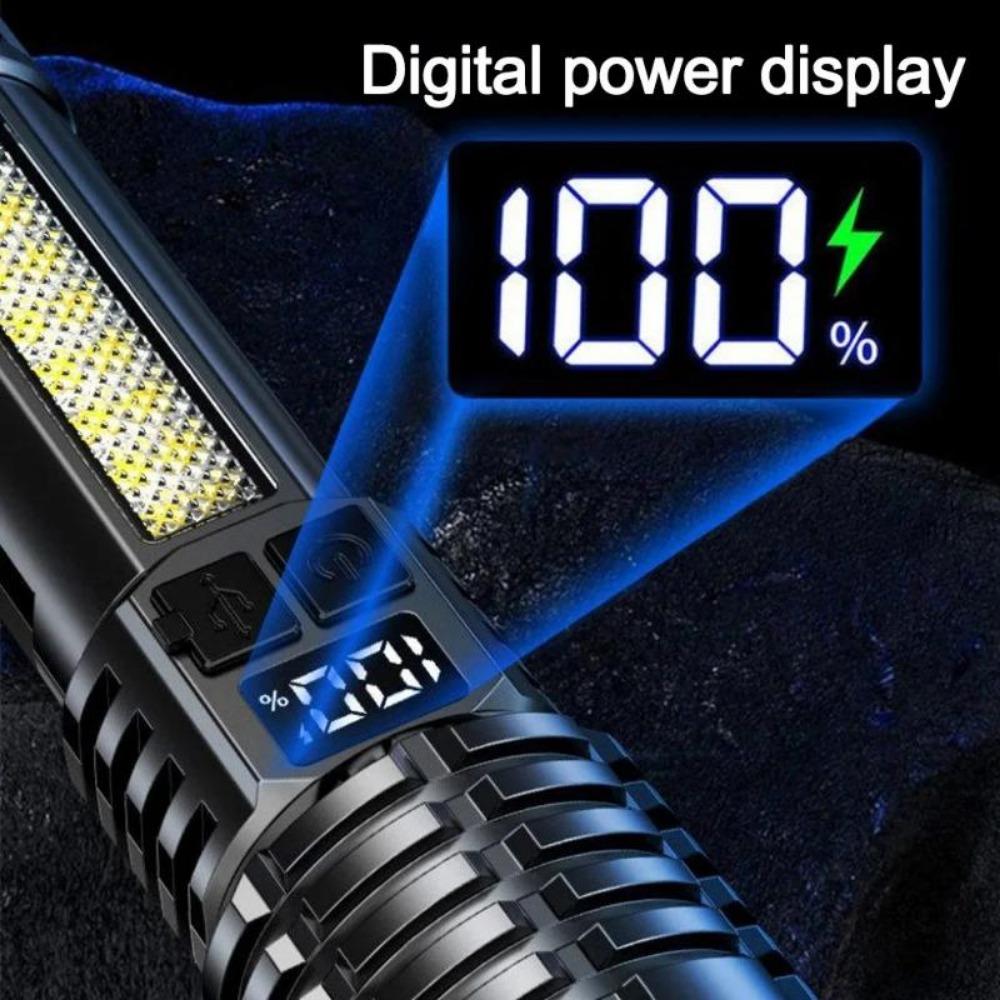 High Power Led Flashlight Rechargeable Tactical Torch Built-In Battery Hand Lamp Long Shot For Camping USB charging side light red blue warning light
