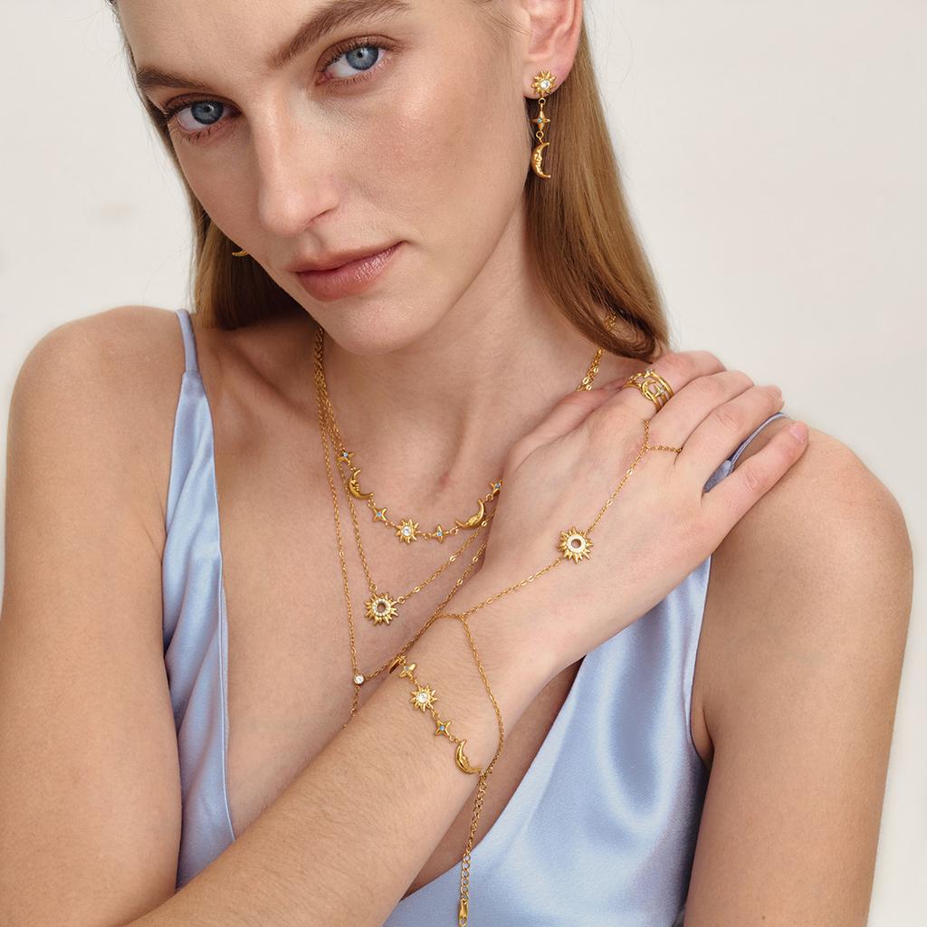 Youthway Classic Sun Moon Star Pendant Necklace For Women 18K Gold Plated Stainless Steel Y Shape Chain Necklace Fashion Jewelry