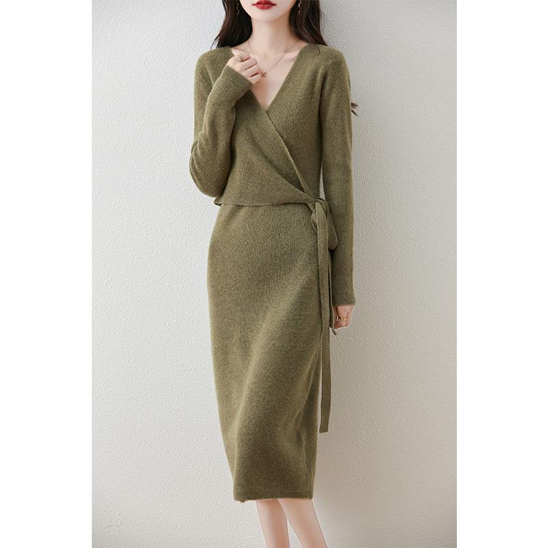 

Женское кашемировое платье Qinghe кашемир 30% кашемир 70% шерсть осенне-зимняя кашемировая юбка мягкая и теплая L зелёный