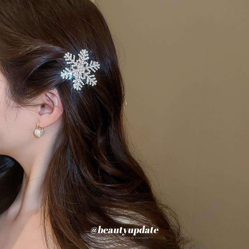 Simple diamond-encrusted snowflake hairpin light luxury side bangs clip duck bill clip exquisite super flash