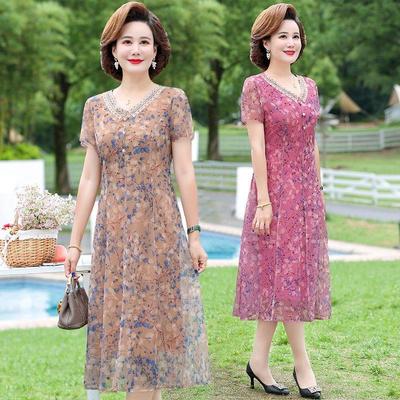 Elegant Floral Print Summer Dress for Middle-Aged Women