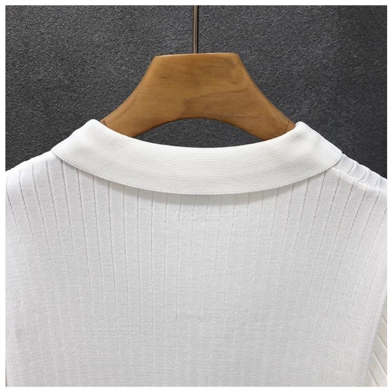 Men Casual Loose Short Sleeve Collared Color Block Big Size Knit Polo Shirt