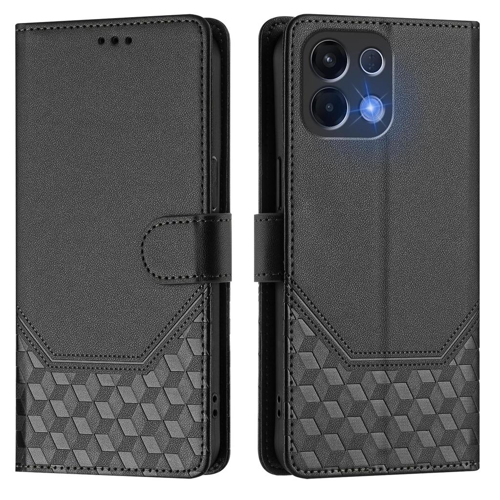 For Oppo K13 5G Case Imprinted Honeycomb RFID Blocking Leather Phone Cover with Strap