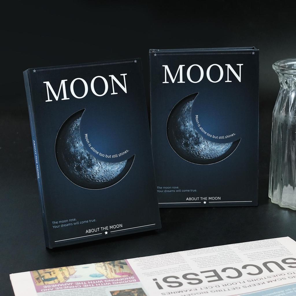 Creative Dark Night Planet Series Moon-Shaped Hollow Notebook – Three-Fold Business Record Book