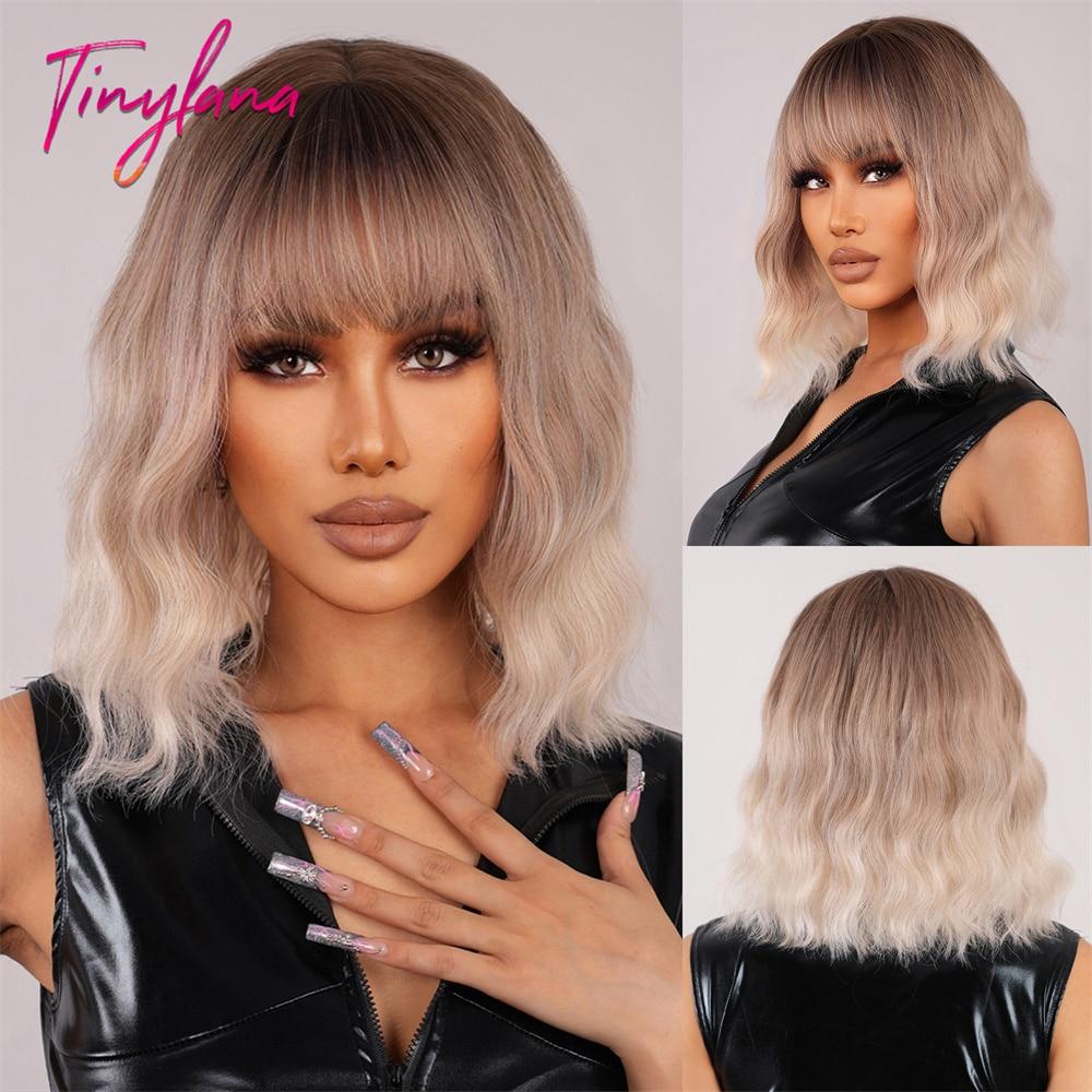 Curly Short Dark Brown Wave Synthetic Wigs for Women Afro Daily Black Brown Natural Hair Wig Middle Part Cosplay Heat Resistant