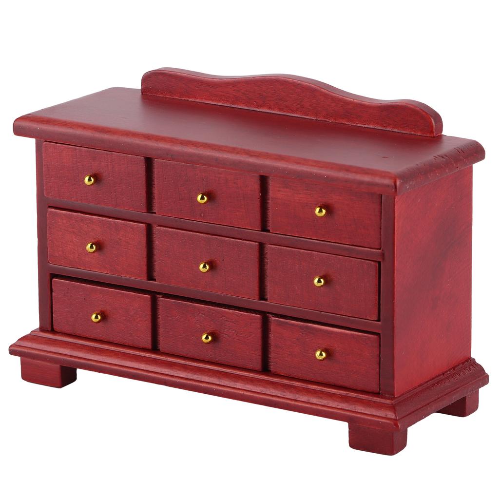 1/12 Mini Schrank Holzmodell Möbel Schlafzimmer Schubladenschrank Spielzeug für Puppenhaus Rot