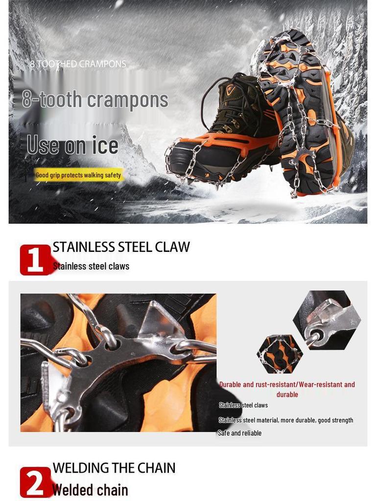 Gheare de gheață antiderapante: Ghețari cu 8 dinți pentru bărbați și femei, pantofi de drumeție pentru exterior