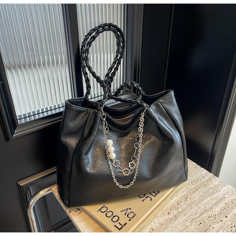 

Сумка большой вместимости Premium sense для женщин 2024 года, новая модная сумка через плечо для студентов колледжа, нишевая женская сумка-тоут чёрный