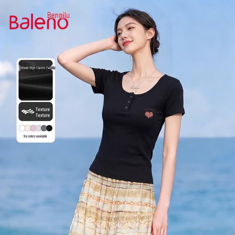 Baleno Women s U-Neck Slim Fit Short Sleeve T-Shirt L