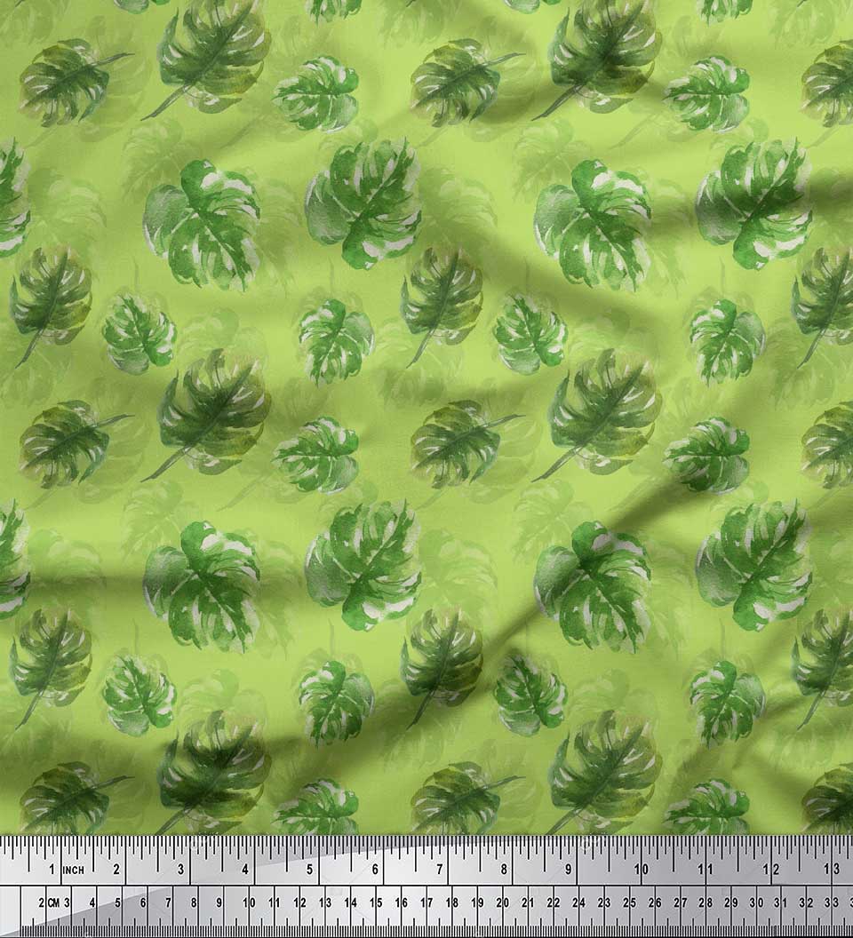 

Тканина Soimoi Blue Poly Crepe Fabric Monstera Leaves Printed Тканина 1 метр 42 дюйма 42 Inch Wide - Poly Crepe зелений