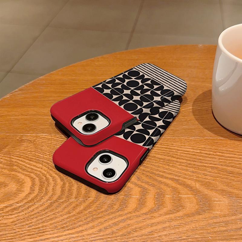 Aesthetic Modern Retro Red Black Geometric Half Circle Striped Film Art Protective Shockproof Bumper Shell Phone Case For iPhone 14 15 16 Pro Max Plus