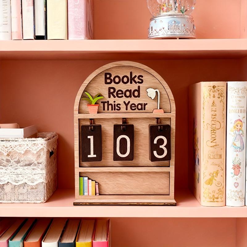 Wooden Yearly Book Counting Ornament Display This Year'S Reading Tracker Can Monitor Up To 999 Books Office Bookshelf Decoration