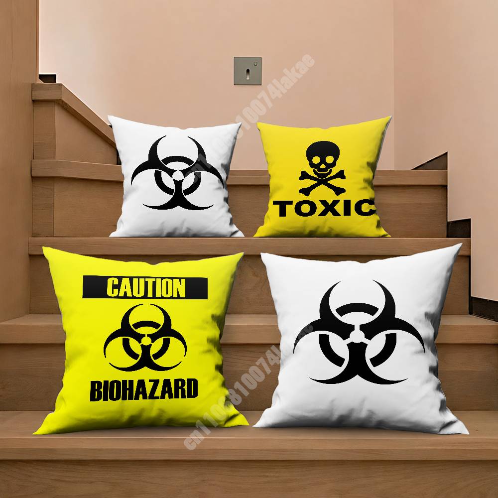 Biohazard Toxic Warning Logo Cool Pillow Cover Cushion Case Sofa Couch Home Gaming Room Decoration
