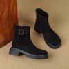Autumn and Winter Women's Thick-soled Large-size Medium Boots Solid Color Round Head Medium Heel Non-slip Square Heel Side Zipper New Martin Boots