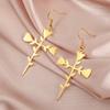 My Shape Rose Cross Drop Earrings for Women Stainless Steel Rose Flower Cross Dangle Earrings Christian Jewelry Wedding Party