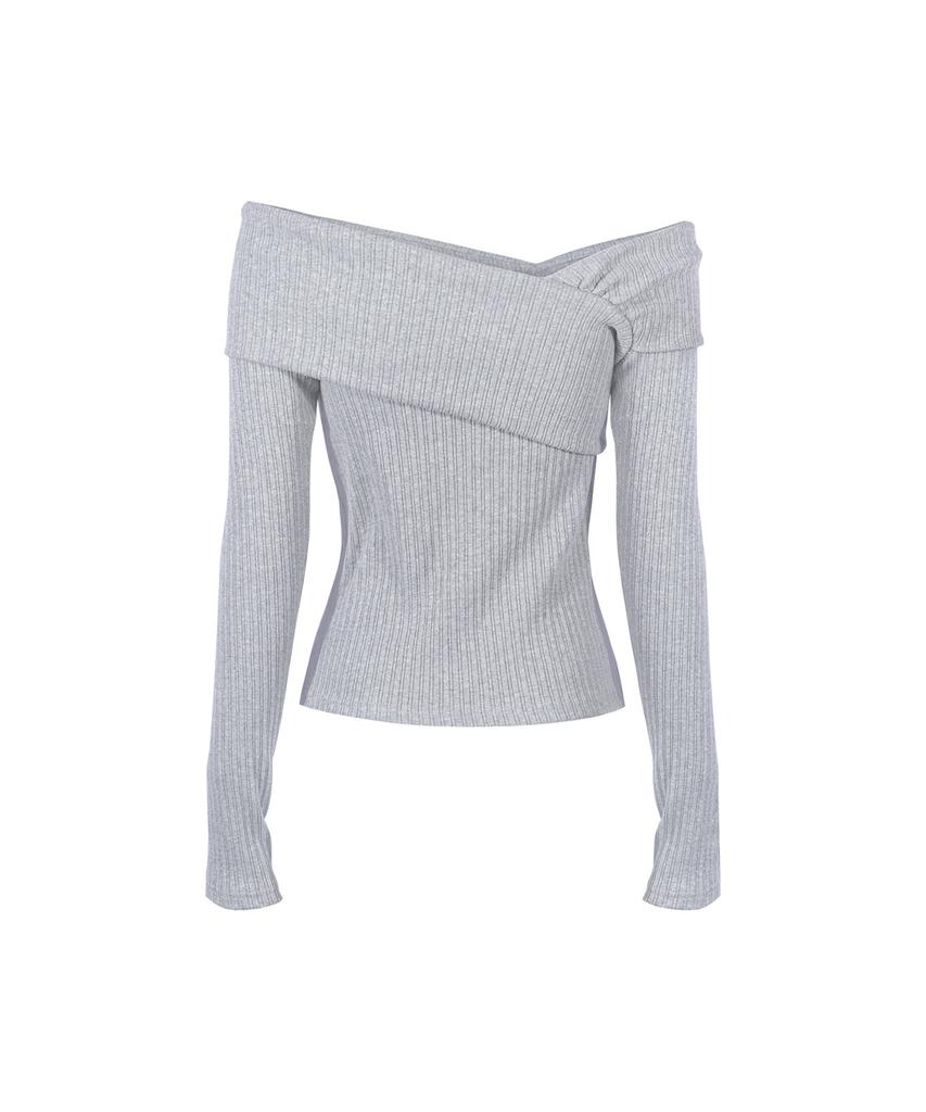 ANOTHER A Asymmetrical Off-Shoulder Top_Melange Gray