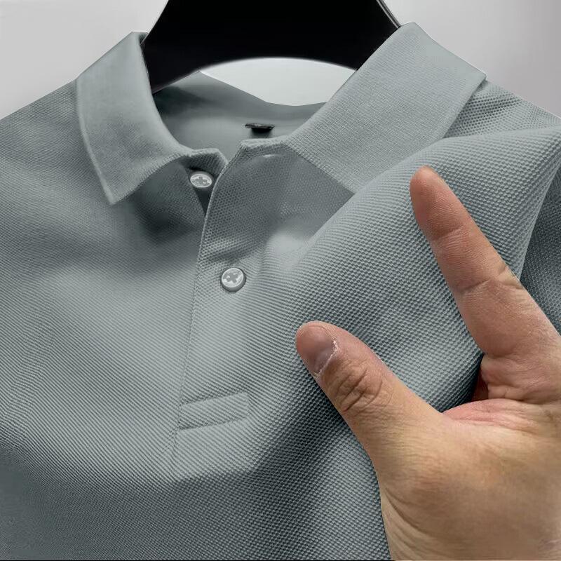 Men's Short Sleeve Polo Shirt - Solid Color, High-End Business Casual, with Lapel.