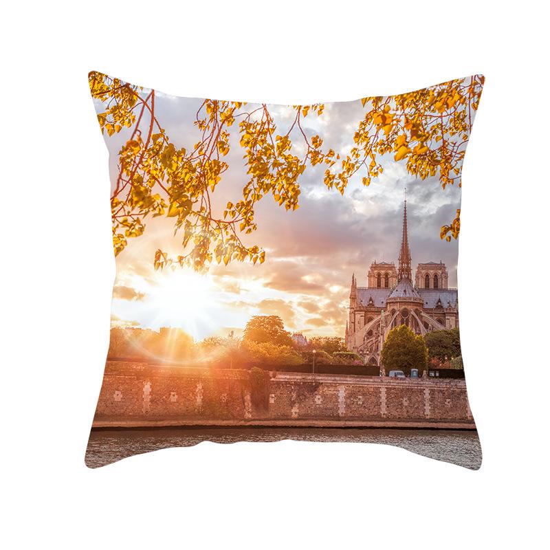 Notre Dame Cathedral French Landscape Pillow Cover European Print Cushion Waist Pillow Cover