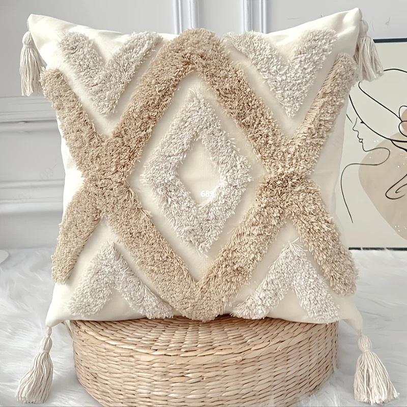 Bohemian Style Moroccan Sofa Bedroom Living Room Tufted Loop Velvet Throw Pillow Cover