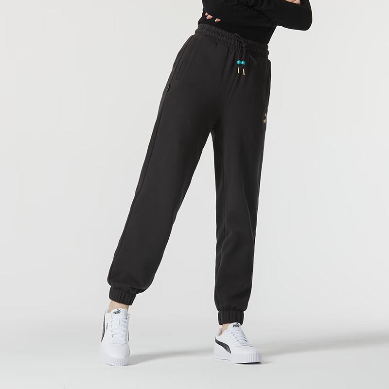 Puma Cny Year Of The Dragon Series New Year Solid Color Drawstring Knit Sports Pants Women Bottoms Black 625840-01