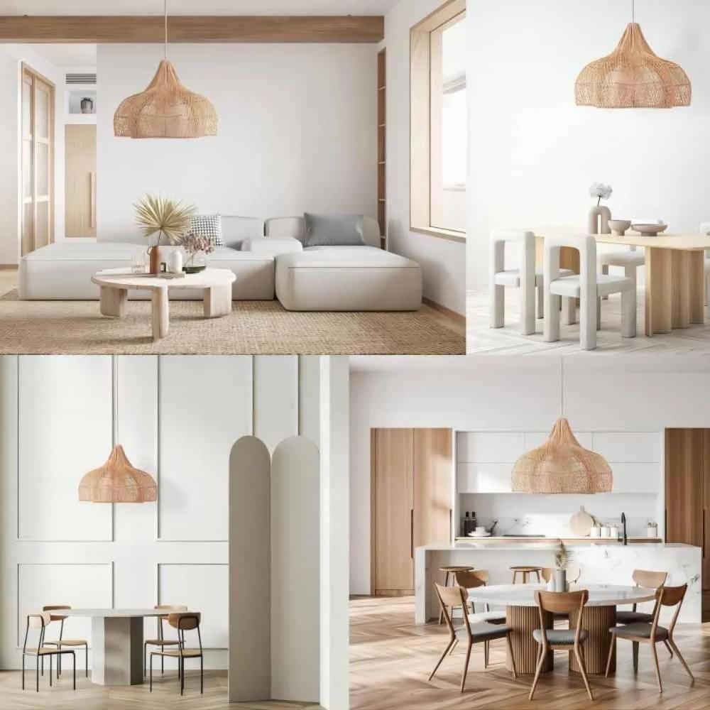 JOYINLED Bohemian Handmade Rattan Decorative Pendant Light Creative Shaped Lampshade 60cm for Living Room Bedroom Dining Room