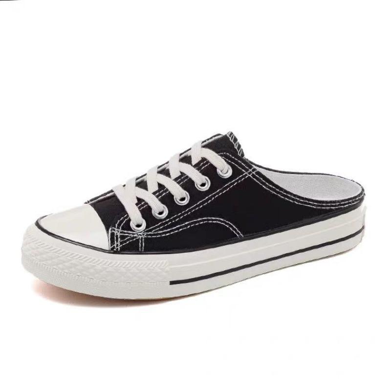 Half-drag Canvas Shoes Women Without Heels and One Pedal Summer Lazy Shoes Summer New Student Versatile Board Shoes