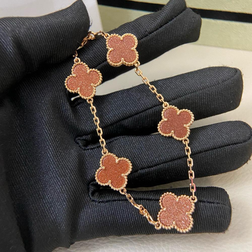 Hochwertiges Kleeblattarmband für Damen Fünf-Blüten-Armband mit natürlichem weißen Perlmutt und rotem Karneol