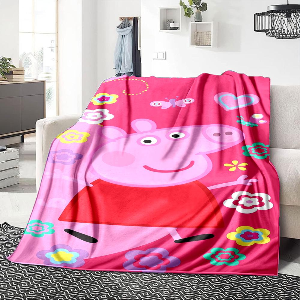 1Pc Peppa Pig Ice Cream Party Blanket For Couch Bed Plush Cozy Fuzzy Blanket Super Soft Warm Blankets For Fall And Winter 0918106