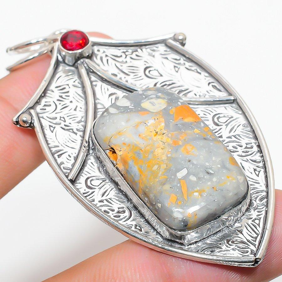 

Natural Maligano Jasper, Garnet Gemstone 925 Sterling Silver Pendant 2.80 e4U22