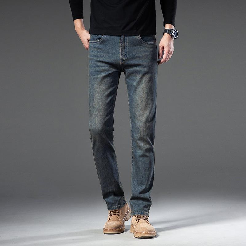 Jeans men's slim-fit small straight autumn and winter popular Korean style medium casual non-iron trendy and versatile men's trousers