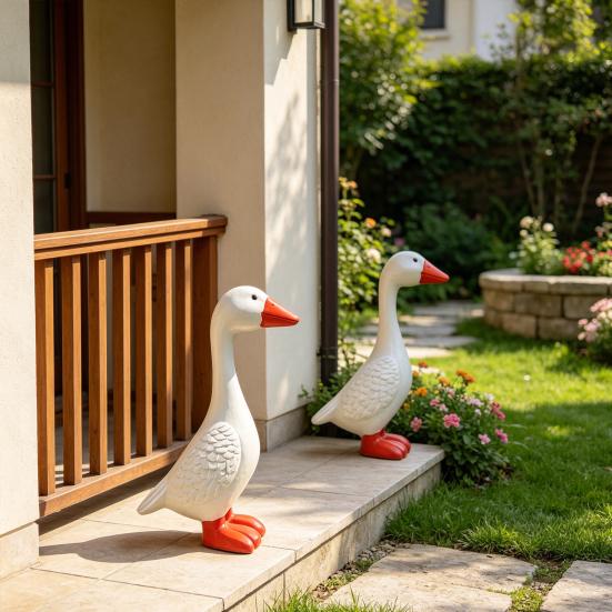 Yousheng 6 Inch Mini Desktop Goose Statue, White Lifelike Goose Sculpture, Decorative Resin Goose Figurine for Office, Living Room, Bookshelf, Coffee