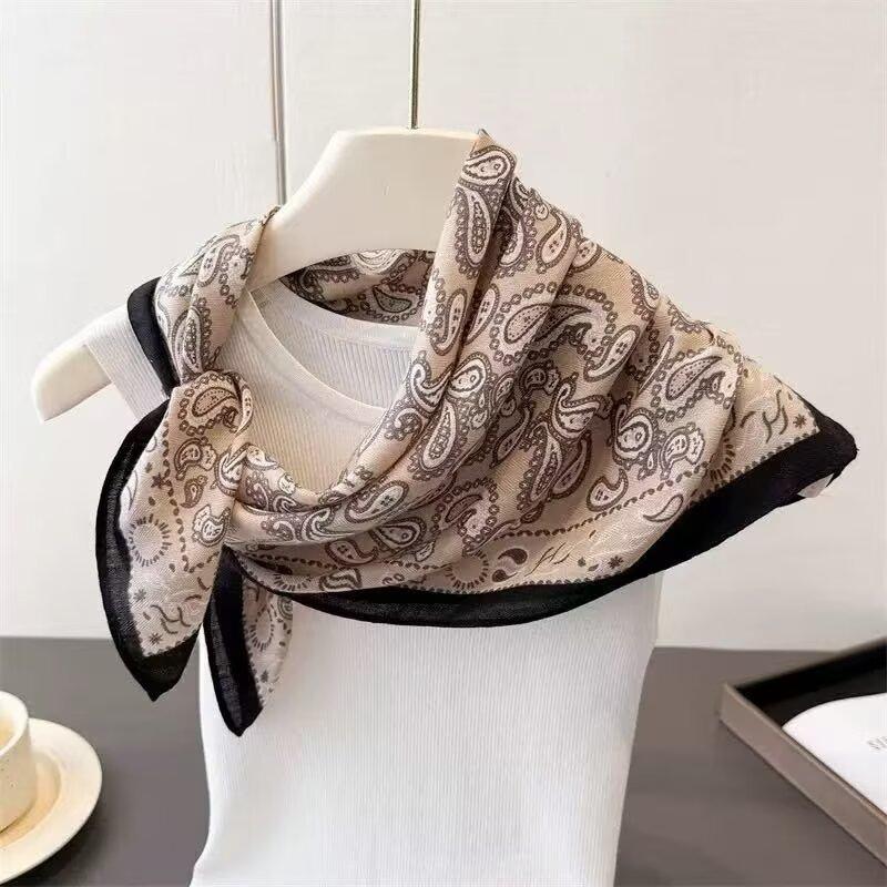 New cotton and linen small square scarf women's autumn and winter Korean version versatile cashew nut small scarf decorative belt neck protection warm