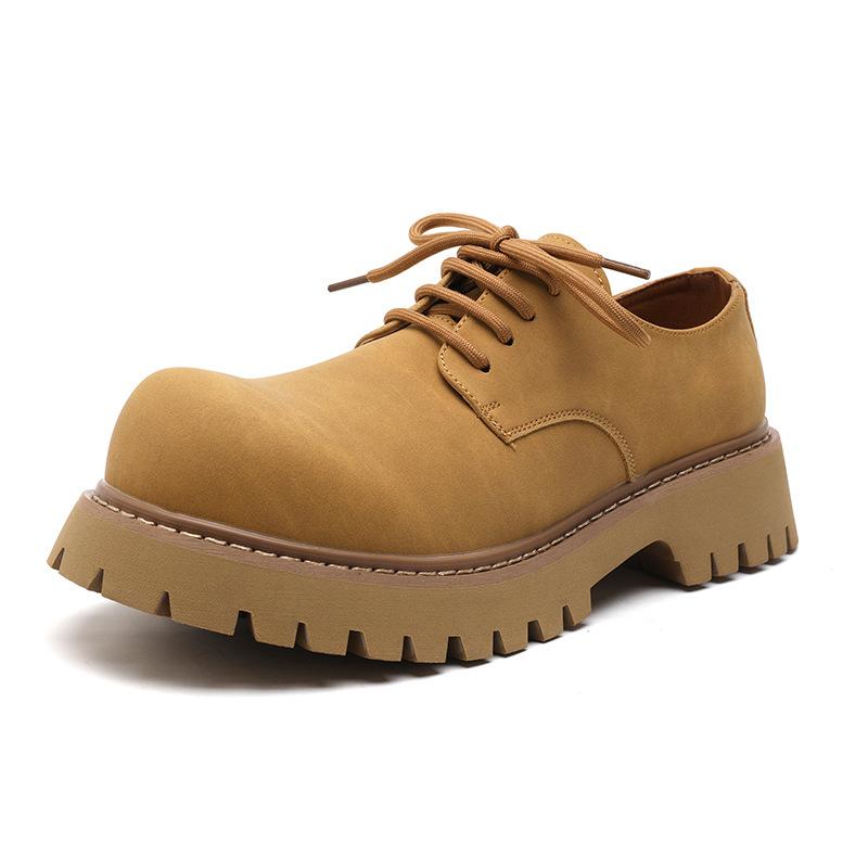 large size men's casual platform shoes lace-up original leather derby shoe outdoors cowboy desert platform sneakers man footwear