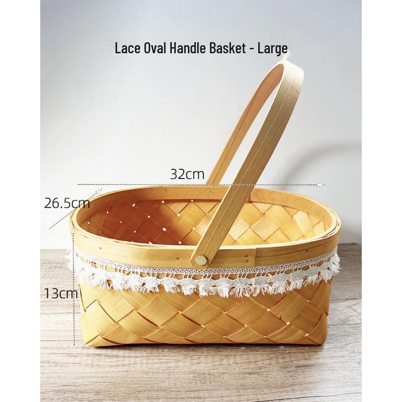 Compact Bamboo and Rattan Woven Picnic and Storage Basket for Fruits, Bread, and Eggs