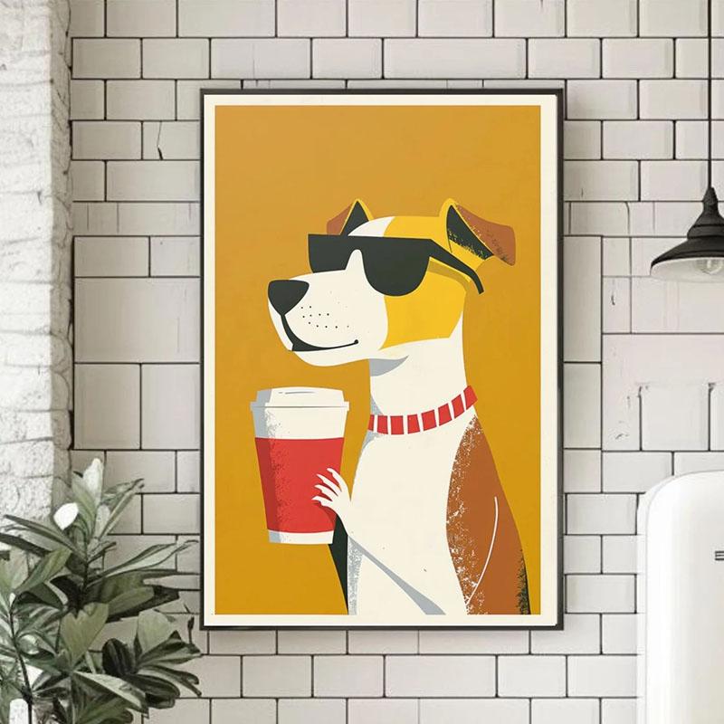 1pc Funny Lovely Dog Wall Art Print Retro Cute Dog Illustration Bathroom Living Room Bedroom Kitchen Decor