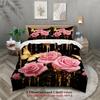 Rose And Butterfly Printed Bedding Set Black With Pink Roses And Gold Butterflies Bedding Duvet Cover Pillowcases For Bedroom