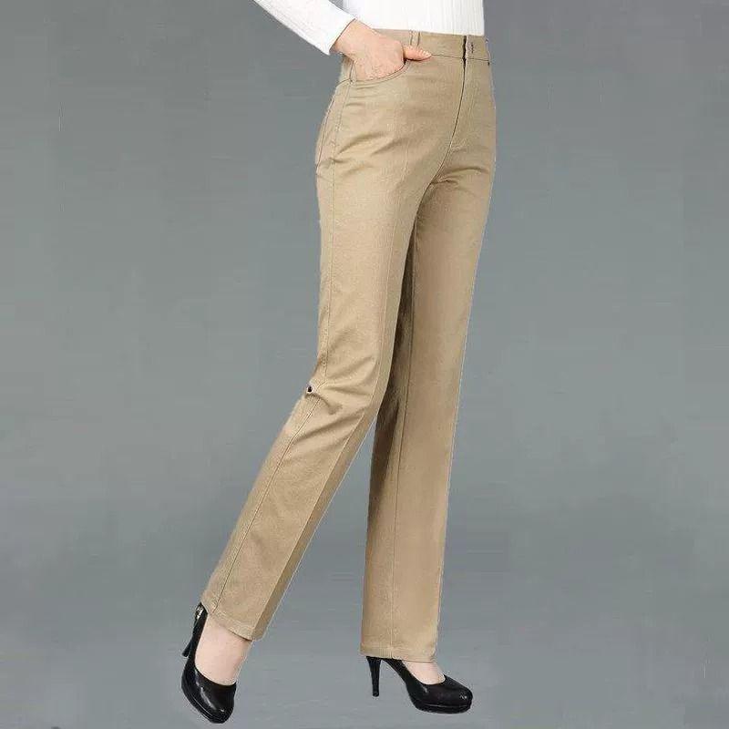 

Women s High-Waist Stretch White Jeans - Straight Leg, Loose Fit, Plus Size, Casual Spring/Autumn Pants. Size 29: 115-125 jin