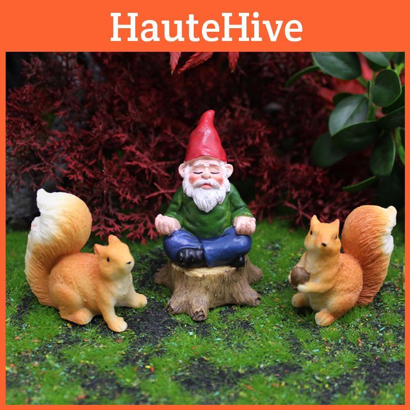 Micro Scene Resin Ornament Dwarf And Squirrel For Garden Decor Display Indoor