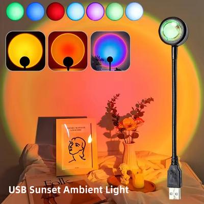 USB Sunset Lamp LED Rainbow Neon Projector Photography Ambient Light Aesthetic Wall Night Light for Bedroom Living Room Home Decoration Gift