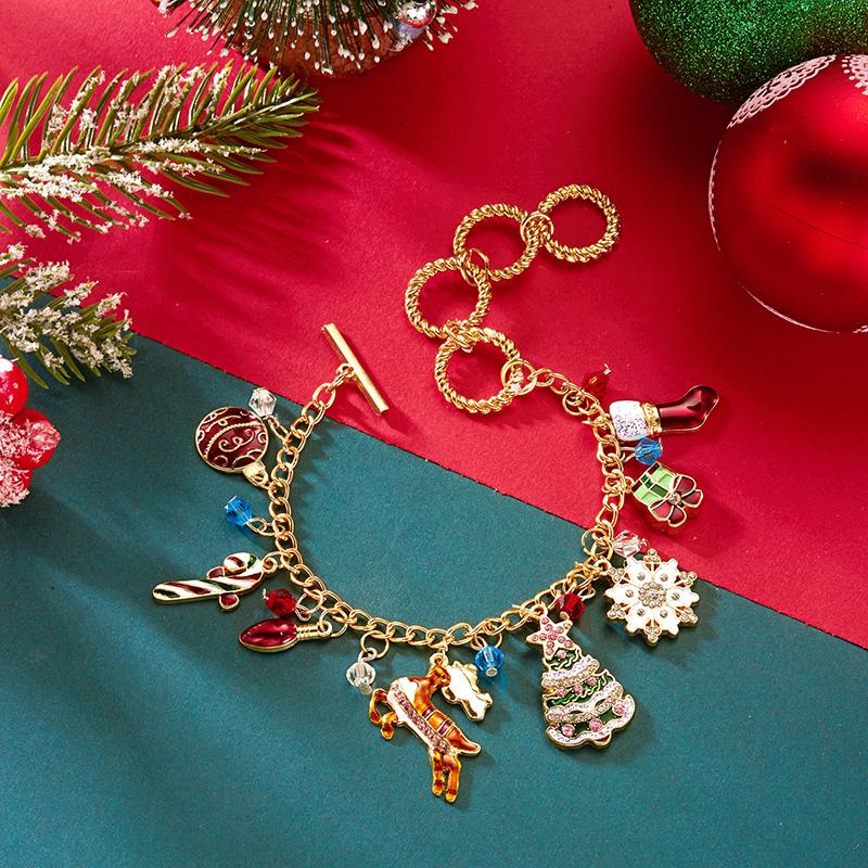 Julgransklockor Hänge Armband För Kvinnor Trendiga Älgar Snöflingor Gåvor Käpp Stjärna Zirkon Kedja Festival Party Smycken Gåva