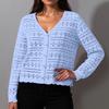 Women's Loose V-neck Hollow Out Versatile Knitted Long Sleeved Cardigan Top