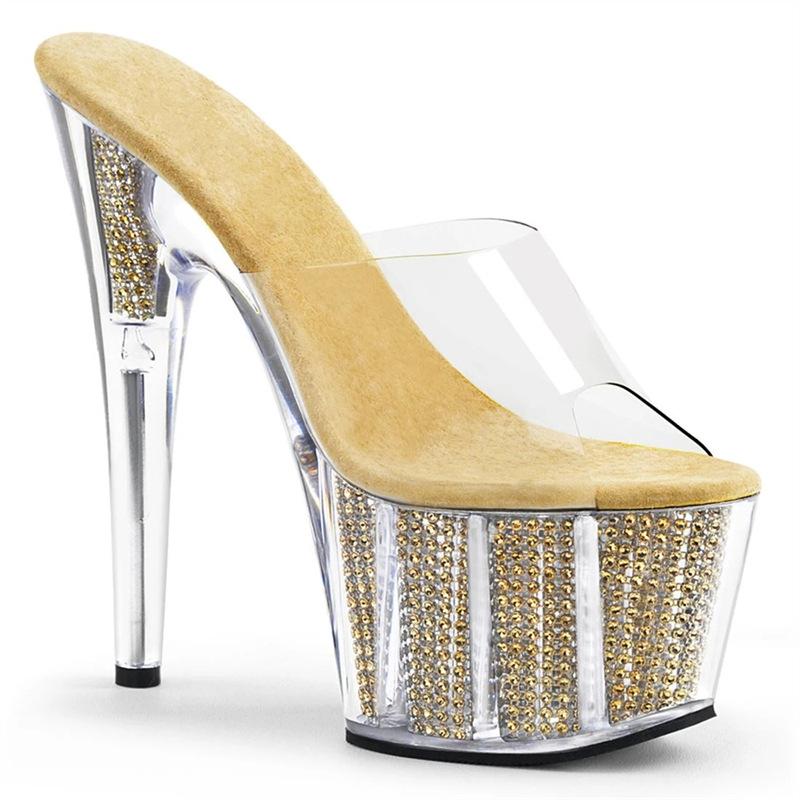 Transparent high-heeled sandals fairy wind fine-heeled crystal-heeled cool slippers 2025 summer new black one-word strap