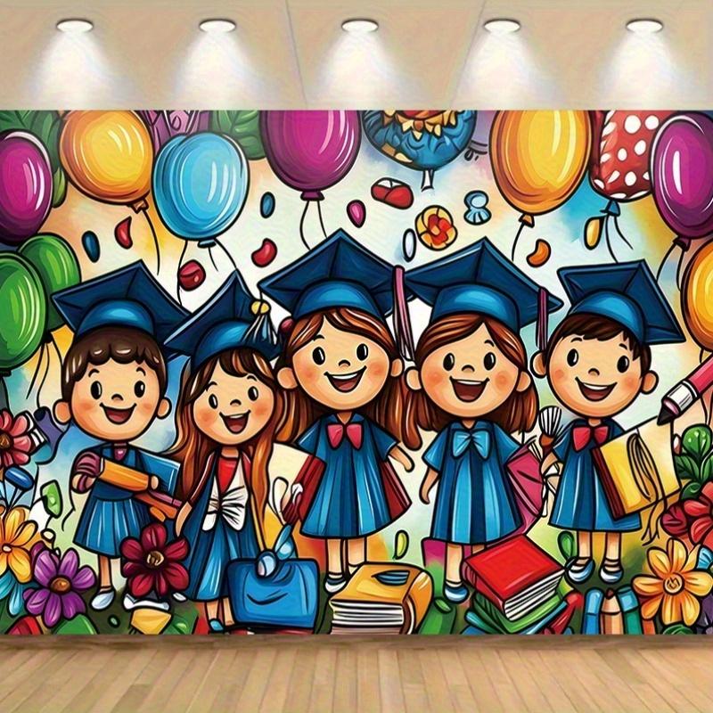 2D Flat Surface Kindergarten Graduation Celebration Banner Suitable for Decoration In Both Homes and Schools Polyester Fiber
