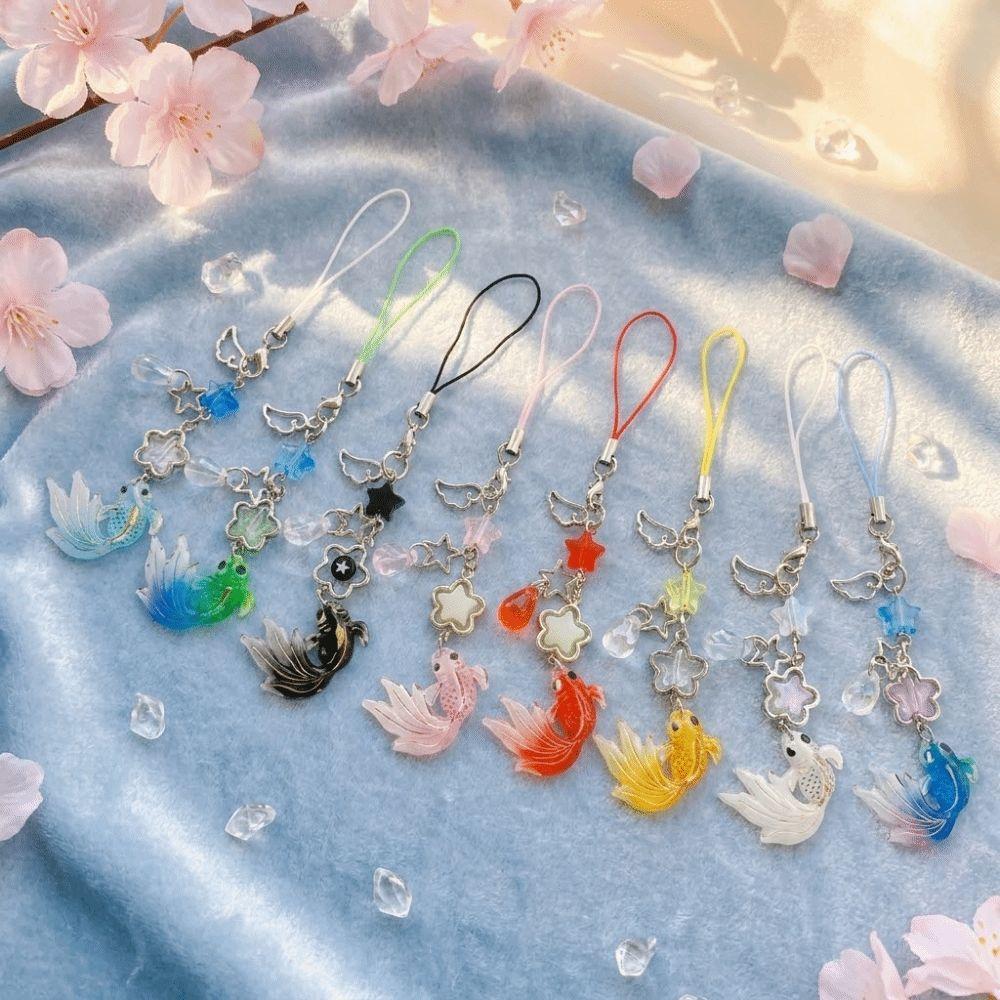 Plastic Lucky Koi Phone Pendant Simulation Fish Crystal Beads Mobile Phone Chain Lightweight Unique Beaded Keyring Festival