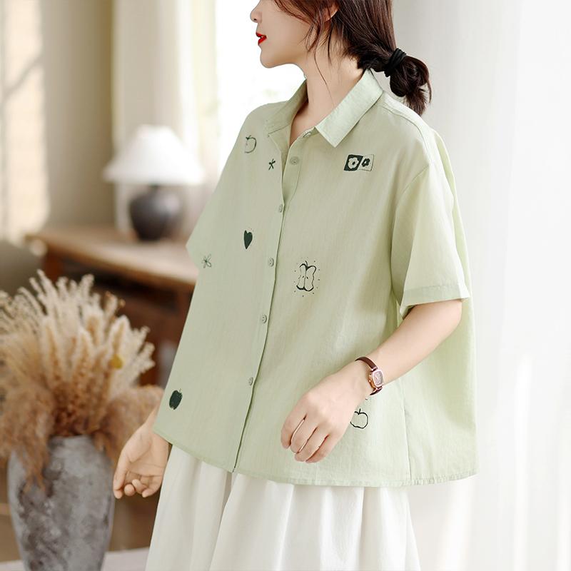 DIMANAF 2026 Women Plus Size New Summer Blouse Shirt Short Sleeve Print Floral Casual Loose Cotton Lady Tops Shirts