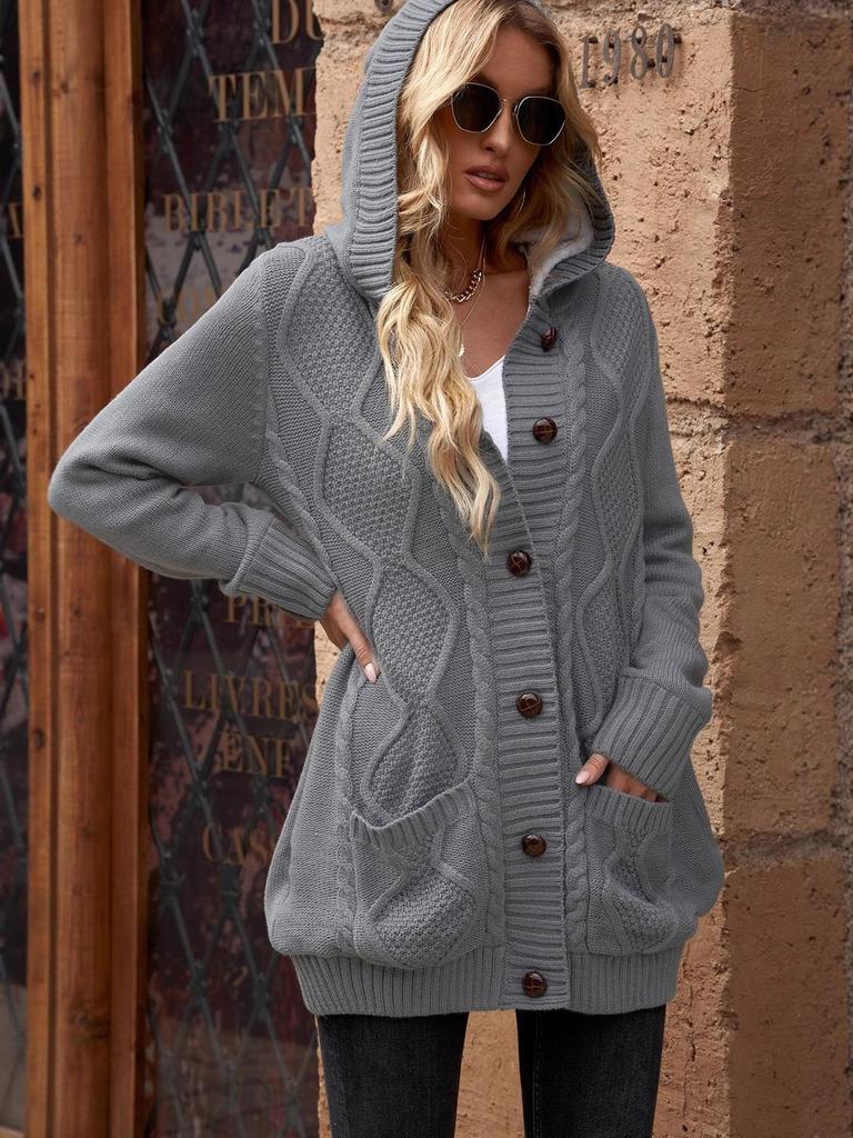 European American Winter Women's Solid Knit Cardigan: Casual Versatile Single-Breasted Multi-Button Warm Jacket