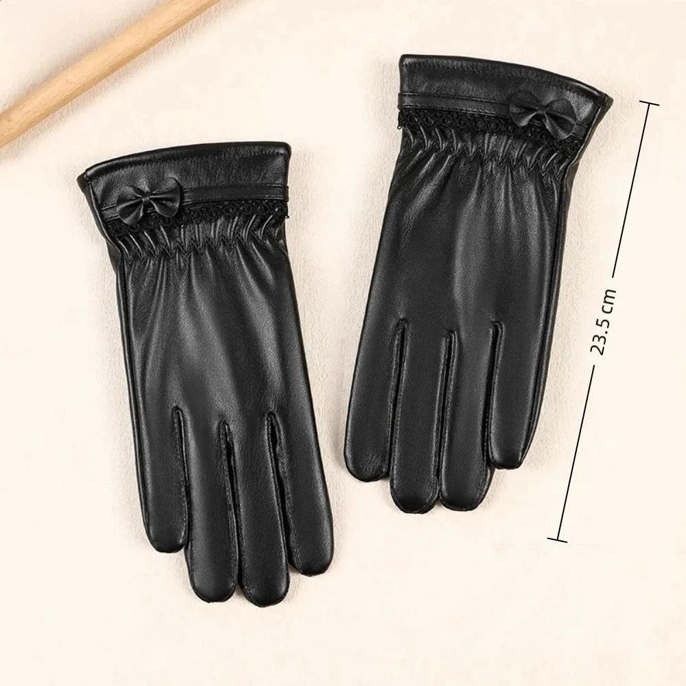 New Keep Warm Leather Gloves Black Windproof Full Finger Gloves Winter Gloves Women